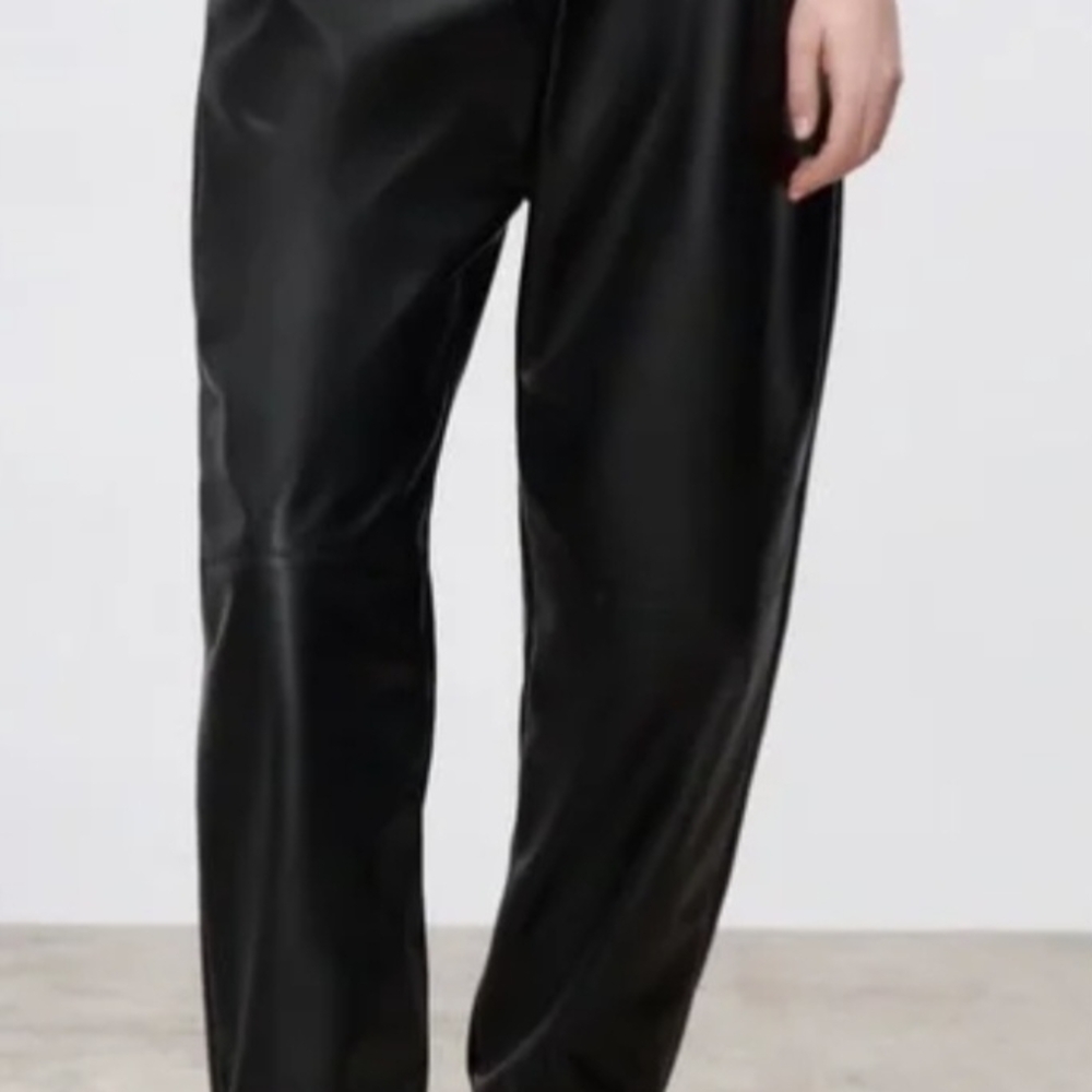 Zara Charcoal Faux Leather Trousers